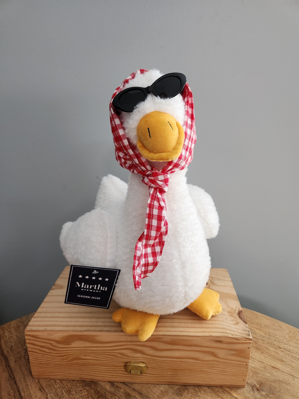 Martha Stewart Plush Weighted Goose With Gingham Head Scarf and Sunglasses